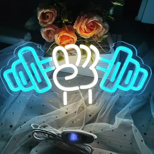 Image of Gym Neon Sign,Dumbbell LED Neon Light for Home Gym Decor,Dimmable led gym lights for Wall Decor,Gym Decor Sports Neon Sign for Workout Room,Men Women Wall Decor Gift,Powerlifting Gifts,13.8x6.3IN
