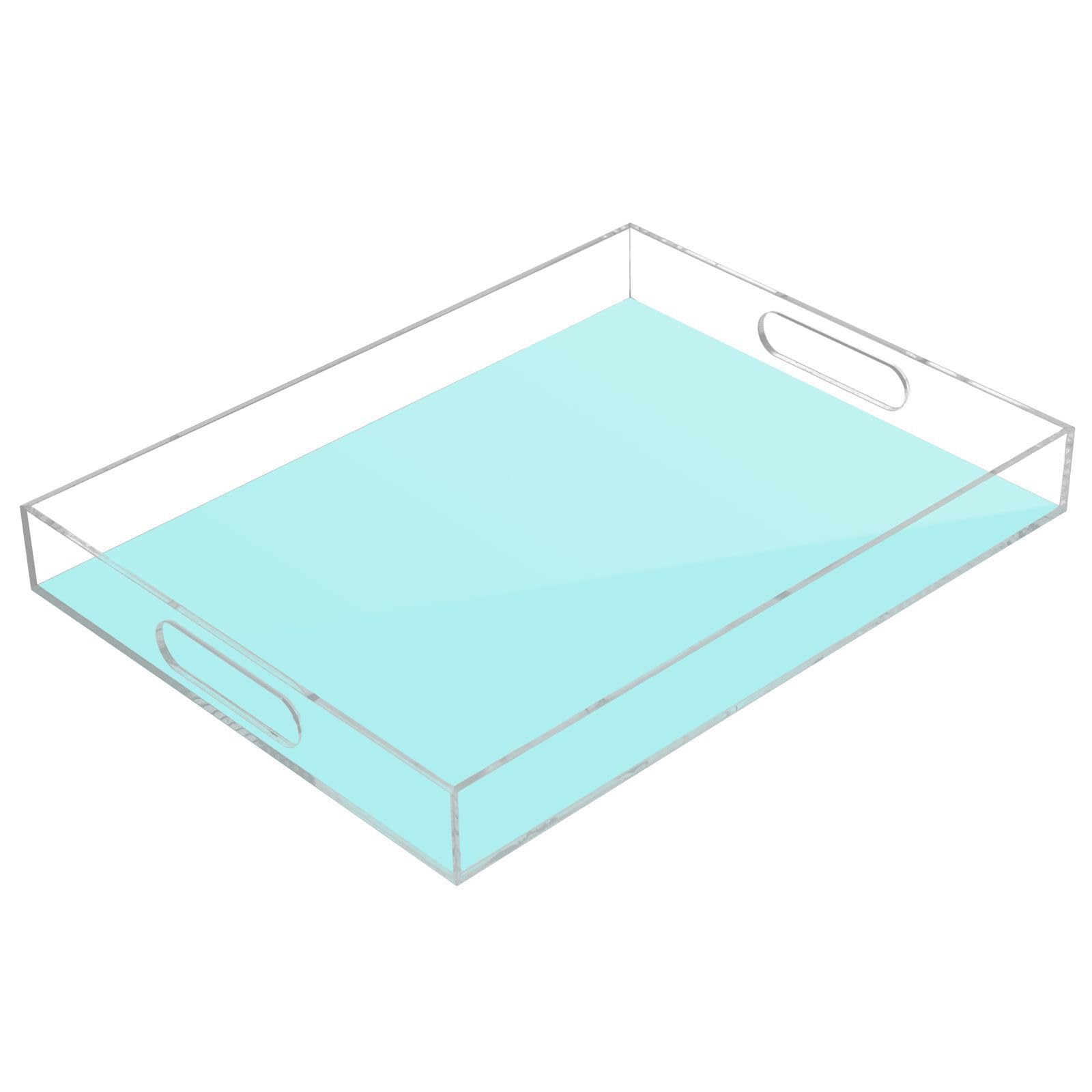 Pale Turquoise Clear Tray with Protective Film, Use as Bed Tray, Display, or Organizer for Spaces