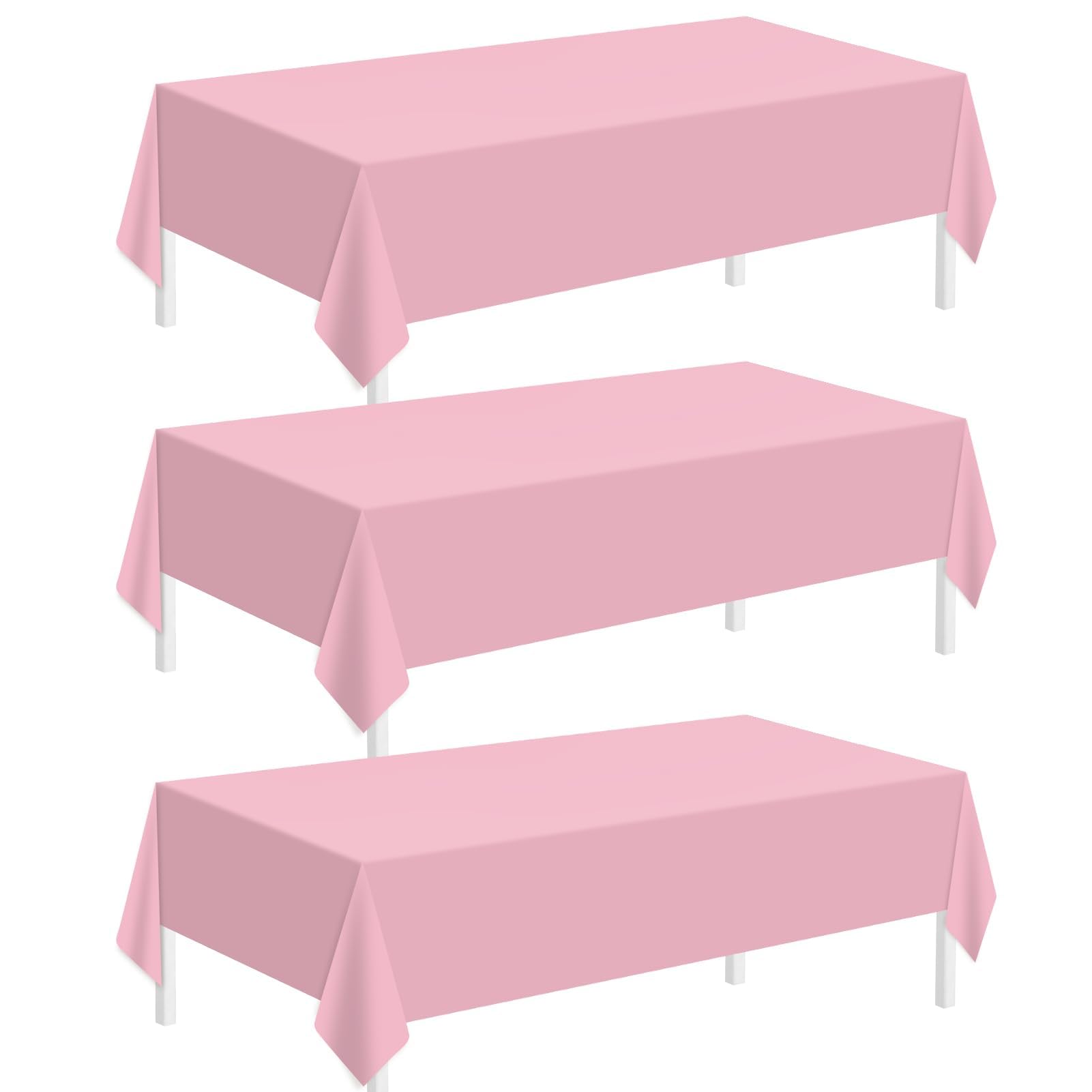 Childom 3 Pack Pink Plastic Tablecloth for Rectangle Tables 54" x 108" Pink Disposable Table Cloth for Mothers Day Decorations,Plastic Table Cover for Birthday Graduation Party Christmas Anniversary