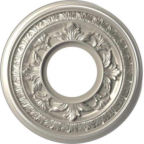 Image of Ekena Millwork CMP10BABAL Baltimore Thermoformed PVC Ceiling Medallion (Fits Canopies up to 4 1 /4 inch), 10 inchOD x 3 1 /2 inchID x 3 /4 inchP, Bright Coat Aluminum