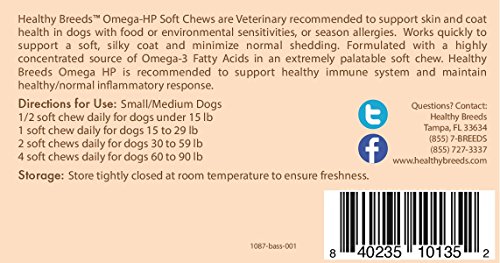 Image of Healthy Breeds Basset Hound Omega HP Fatty Acid Skin and Coat Support Soft Chews 60 Count