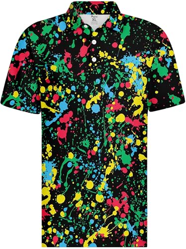 Image of PAGYMO Funny Golf Shirts for Men Crazy Printed Pattern Novelty Moisture Wicking Performance Mens Polo Shirt