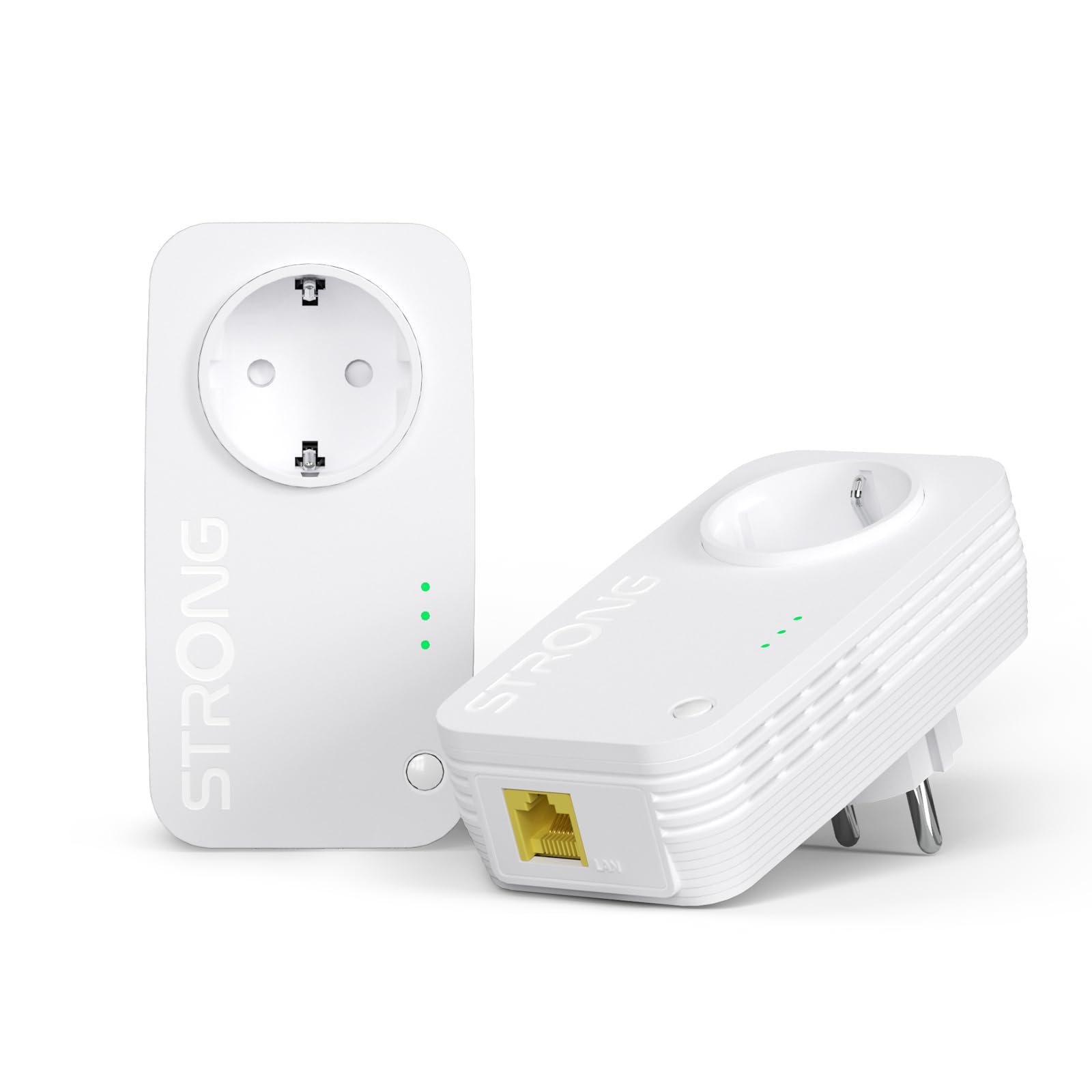 STRONG AV1000Mbit/s Powerline Adapter Set mit Steckdose, Gigabit LAN Port | Plug & Play, Energiesparmodus für Stabile Verbindungen bei Streaming, PC und Gaming