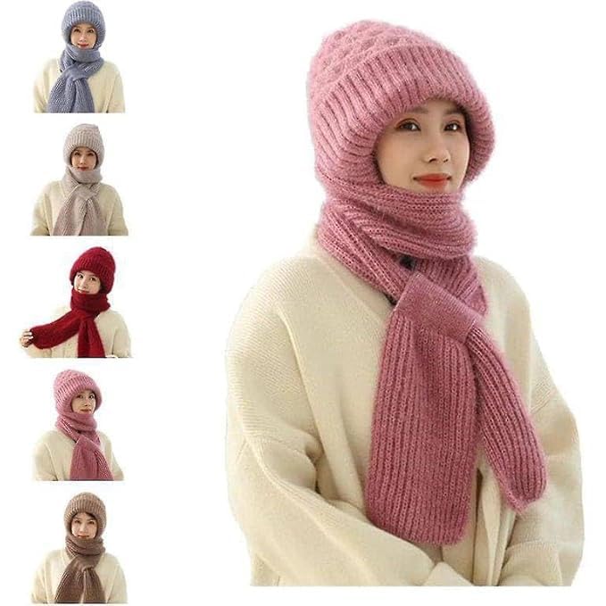 Hetarmi Ear Protection Windproof Cap Scarf 2 in 1 Ear Guard Hat Plus Velvet Thick Winter Knitted Winter Warm Knitted Beanie Hat Scarf (Multicolor)-image-16