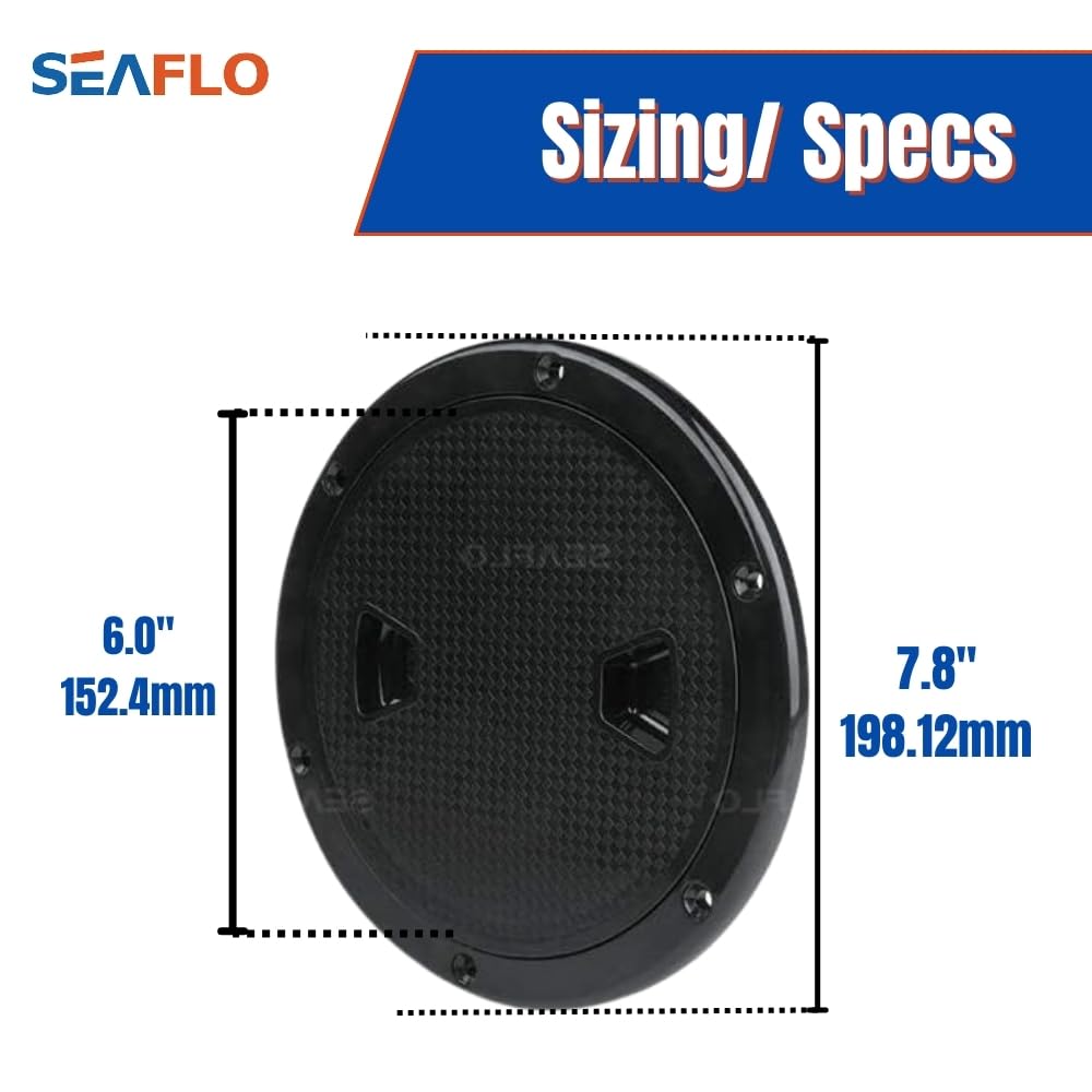 SEAFLO Marine Circular Non-Slip Screw Out Deck Plate Inspection Access Hatch 4'/6'/8' White/Black/Tan