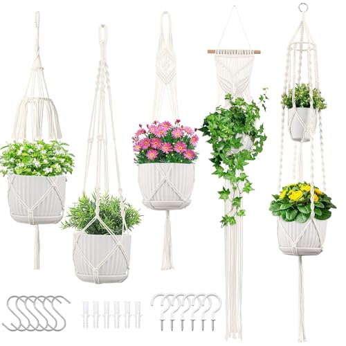 Macrame Plant Hangers, 5Pack Hanging Planters w/Gift Box for Indo...