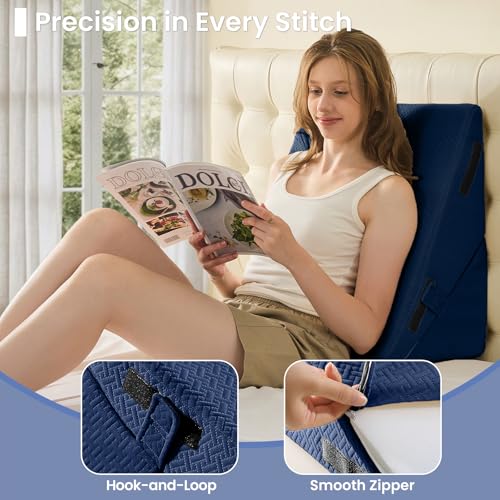 Sasttie Wedge Pillow for After Surgery, Adjustable Bed Wedge Pillow Headboard for Acid Reflux, Sleeping, Neck & Back Support, with Removable Cover, Navy