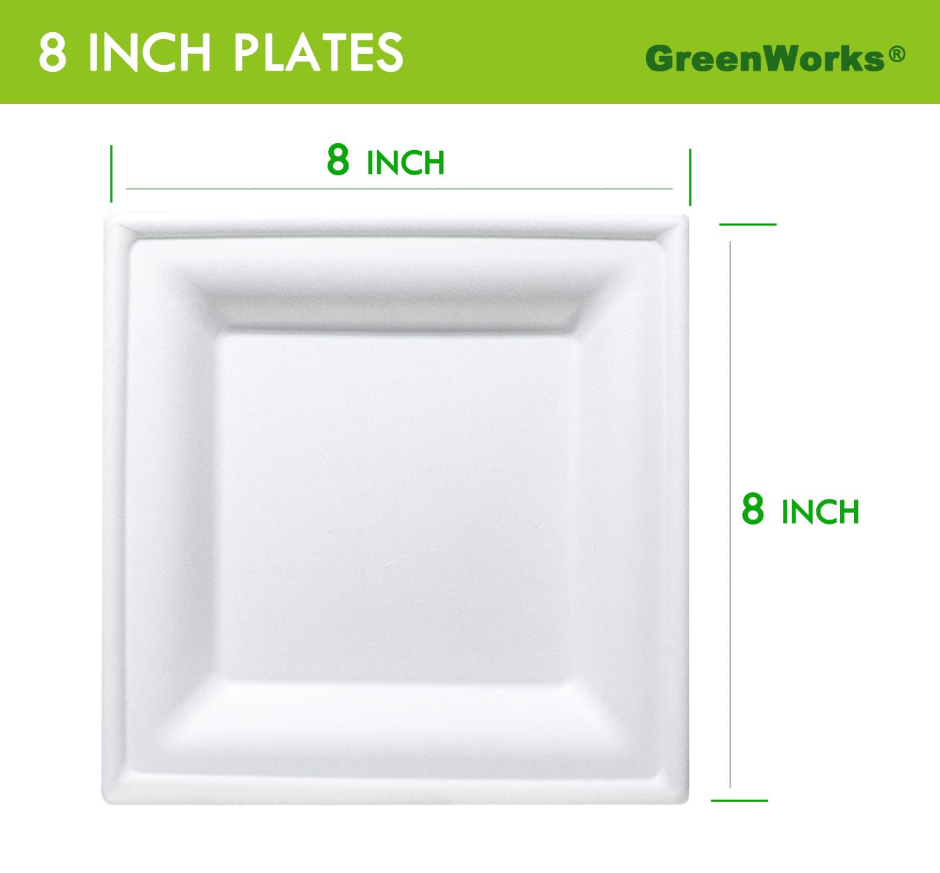 GreenWorks 100 piatti quadrati compostabili per bagassa e fibra di bambù, 20,3 cm