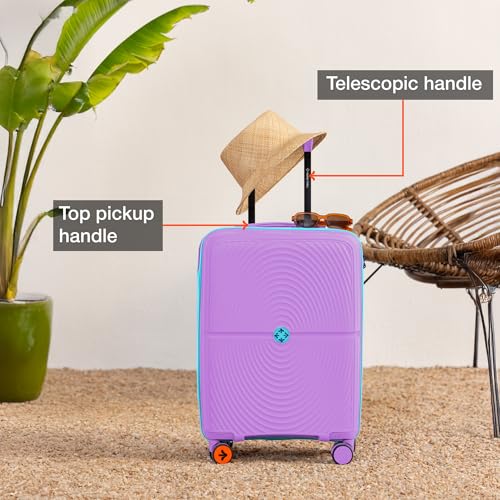 Image of Nasher Miles Bali Hard-Sided Polypropylene Cabin Luggage 20 inch | 55cm | 8 Wheels Small Trolley Bag for Travel | Suitcase (Purple)