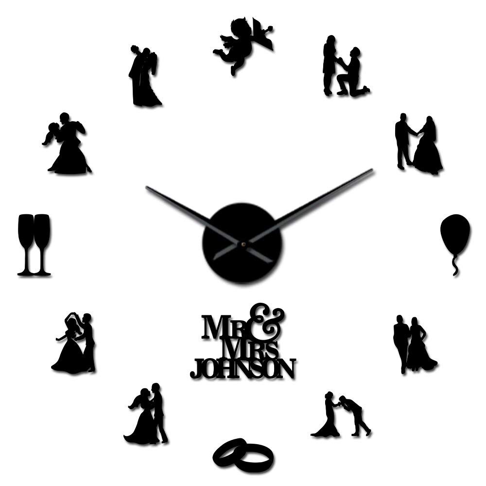 Horloge murale personnalisée mariage YHZS noir 70cm pour salon