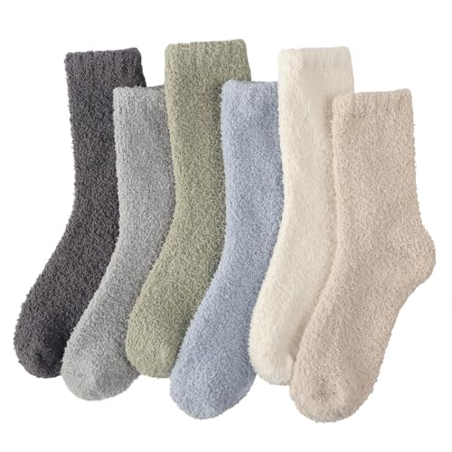 Blu Ninfee Kuschelsocken Damen Flauschige Kuschel Socken 6 Paar, Dicke Weiche Bettsocken Schlafsocken Mädchen, Warm Winter Flauschsocken Kuschelige Socken