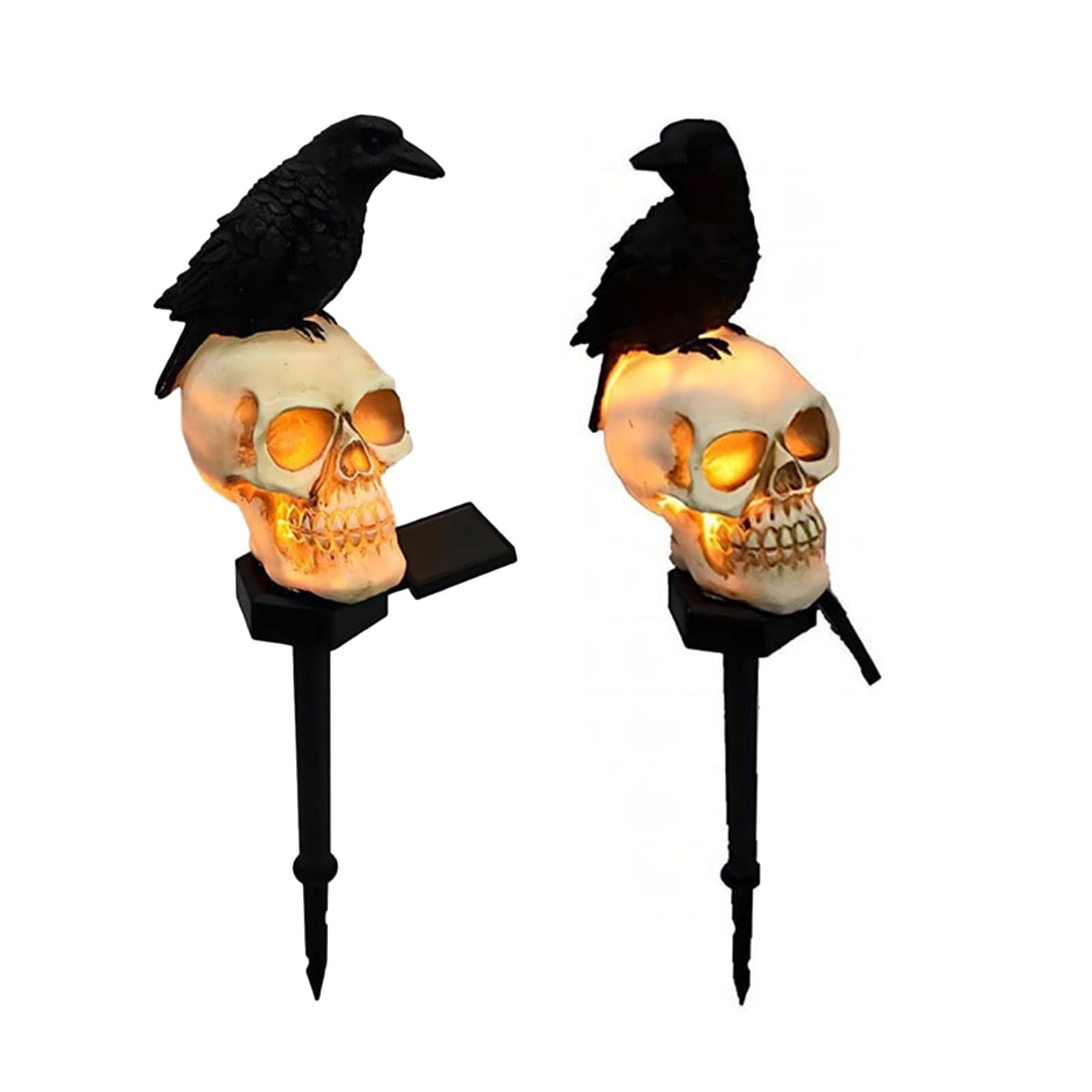 FrolicFit Solar Crow Skull Garden Light, Waterproof Gothic Path Stake