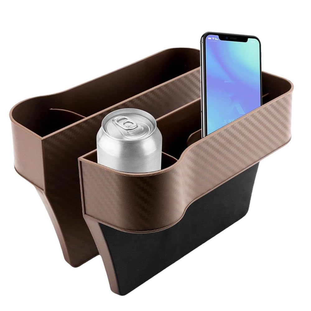 Vano Portaoggetti per Auto, 2 Pezzi Scatola Portaoggetti per Seggiolino Auto,Car Seat Gap Storage Organizer,Tasche a Fessura Della Fessura del Sedile,per lo Stoccaggio di Guida in Auto(Marrone)