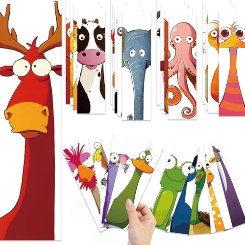 30PCS Funny Animals Bookmarks Cartoon Cow Bird Frog Page Markers for Bookish Creative Book Read Paper Holder Cards Birthday Gifts for Book Reader Lovers Rewards Library Bulk Supplies for Teachers