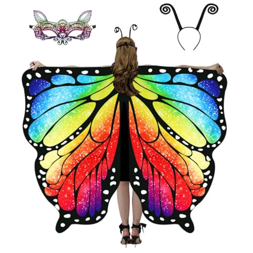 WhiteUniQoon Schmetterling Kostüm Damen Faschingskostüme Schmetterling Kostüm Erwachsene 3 Set Mit Damen Spitze Maske Geeignet für Karneval Partys Cosplay und Weihnachten 018