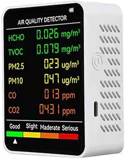 Henniu 6 em 1 PM2.5 PM10 HCHO TVOC CO CO CO2 Detector Multifuncional de Qualidade do Ar CO Dióxido de Carbono Formaldeído Monitor LCD Tela Grande Portátil Home Office Hotel Desktop Testador de Qualida