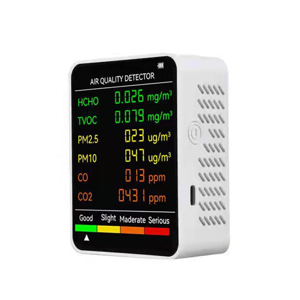 YUMENG 6 In 1 PM2.5 PM10 HCHO TVOC COCO2多機能空気品質検出器CO二酸化炭素ホルムアルデヒドモニターLCD大画面ディスプレイポータブルホームオフィスホテルデスクトップ空気品質テスター