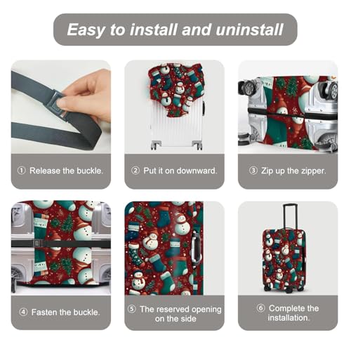 Image of Luggage Cover - Allover Green Socks and White Snowmen Pattern on Dark Background, Stretchable Suitcase Protector for 24 26 Inch Travel Bags