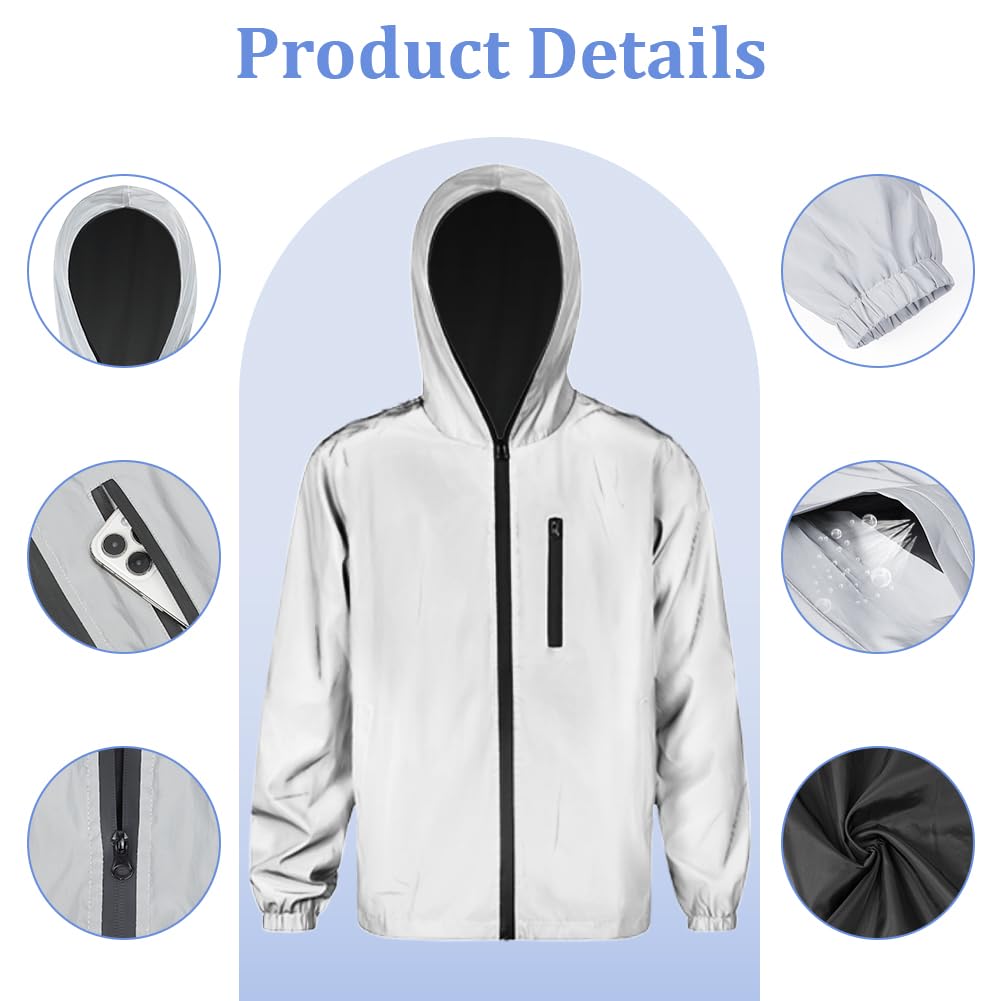 Chaqueta Reflectante Gris con Capucha Cortavientos Hombre Mujer Running