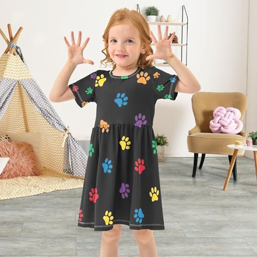 Toddler Girls' Dresses Colorful Dog Paw Cartoon Cute Spring Dress 2t Summer Short Children4