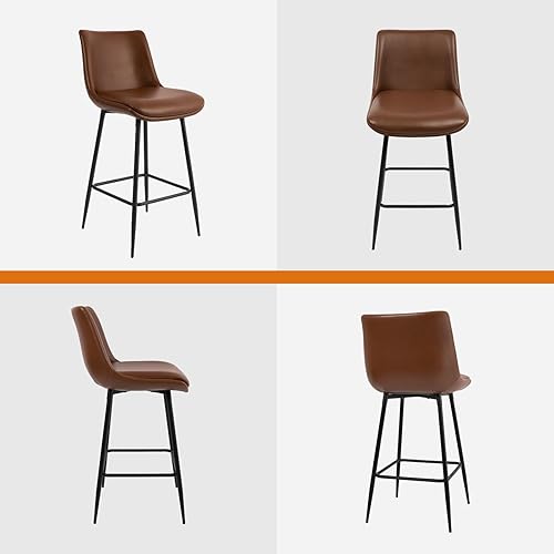 Miniatura 6 de Taburetes de bar de altura de mostrador, taburetes de bar tapizados de piel sintética con respaldo certificado FSC con respaldo, base de metal,