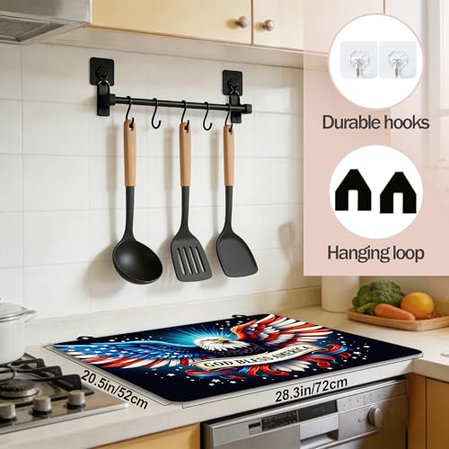 Image of Multi-Design Silicone Stove Cover for Glass /Electric Stoves - 3-in-1 Heat-Resistant Protector Mat, Non-Slip Drying Rack (American Bald Eagle, 28 inch L x 20 inch W)