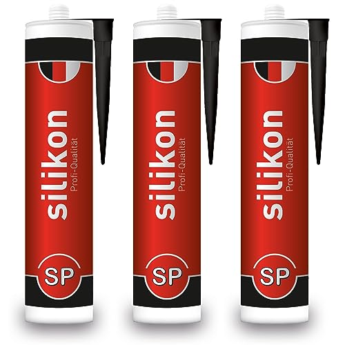 Sanitär-Silikon 310 ml Kartusche schwarz Fugendichtmasse für Bad Dusche Küche wasserfest mit Schutzeffekt Schimmelresistent UV- und witterungsbeständig (3)
