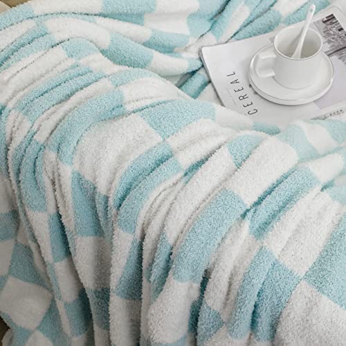 Bearberry Fuzzy Checkerboard Grid Throw Blanket Soft Cozy Warm Microfiber Bed Blanket Decor For Couch Sofa Bed Travel Home (Baby Blue, 60''X80'') #TOP1