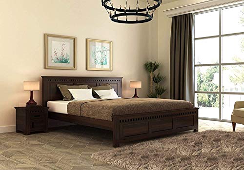 Image of Wooden King Size Bed Without Storage Solid Wood Foldable for Bedroom | Wooden Folding Cot King Size Bed Frame (King Size, Walnut Finish, 1 Piece)