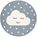 Livone Kinderzimmer Baby Teppich Kinderteppich Wolke Sterne blau Weiss 133 cm rund