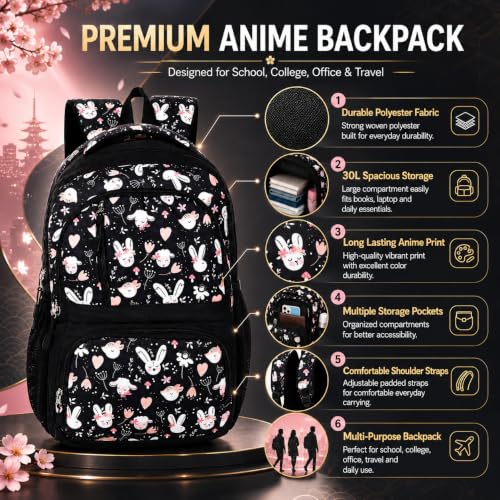 Image of MY FAV 16 inch Anime Design Printed Backpack | Durable Polyester 30 Liter Anime Print Bag | Perfect for School, College, Office, Travel | Multiuse Laptop Backpack | Long Lasting Print, Pack of 1