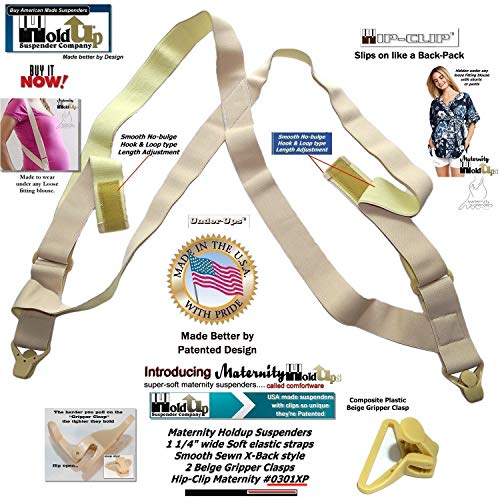 Holdup Hidden Maternity Undergarment Hip-clip Style Plastic Clip 1 1/4" wide Suspenders for Men with USA Patented No-Slip Clips - Thumbnail 2