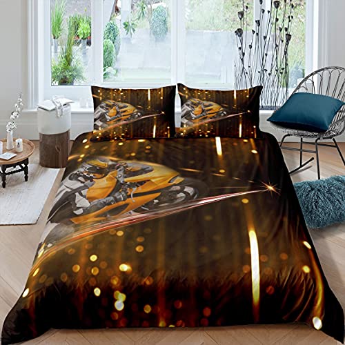 Juego de ropa de cama para motociclistas, deportes extremos para niños, adolescentes, hombres, diseño de motocicleta, ropa de cama y lino, 3 piezas, tamaño King