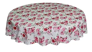 Oasis Home Collection Cotton Printed Round Table Cloth - (T Rose, White, Pack of 1) - 6 Seater