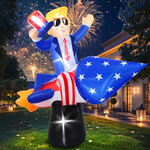 Boveco 6FT Inflatable Decoration President Ride on Rocket 4th of July Blow up Outdoor Inflatables Patriotic Independence Day Build-in LED Lights Indoor Decor for Holiday Home Garden Yard Lawn
