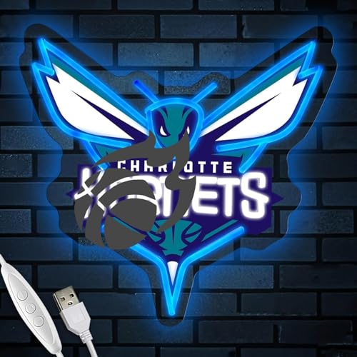 Image of Basketball Team Neon Sign, Sport Light Up Dimmable Basketball Team Logo Hanging USB Powered Led Neon Sign for Wall Decor, Bedroom, Man Cave, Party, Birthday Party Christmas Merch Deco Gift for Boys Teens Fans