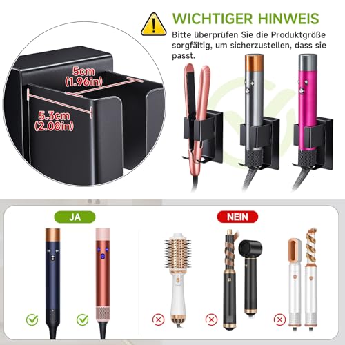 YYBO Glätteisen Halterung Ohne Bohren, Föhnhalter Wand, Lockenstab Halterung, Fönhalter Wandhalterung für Styler Zubehör Aufbewahrung, Fönhalterung Haartrocknerhalter für Bad, Schwarz (1 Stück)