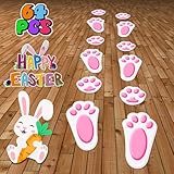 64 PCS Easter Bunny Footprints Decals Stickers for Floor, Easter Rabbit Footprint for Wall Window Party Decoration