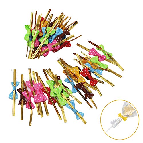 FSSTUD 100 Pièces Multicolore Attache Sachet Liens Torsadés avec Nœud Papillon pour Sacs de Bonbons