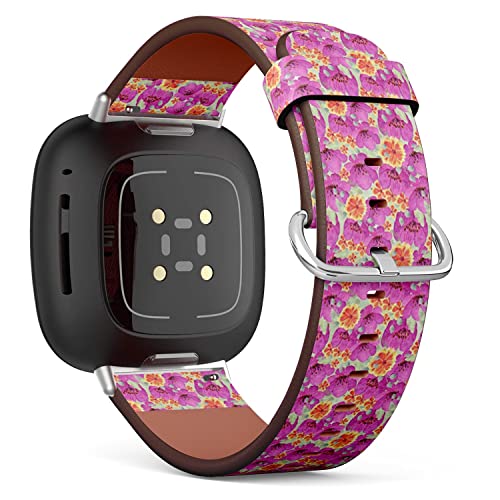 CJBROES Replacement Leather Watch Band, Compatible with Fitbit Versa 3 and Fitbit Sense of Wristband Bracelet Accessory - Floral-Watercolor-Hand