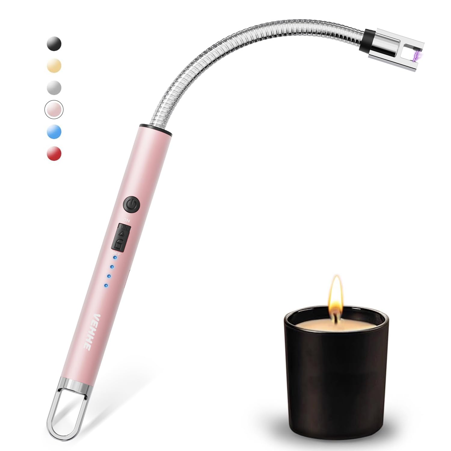 VEHHE Stabfeuerzeug Elektrisch, USB Aufladbares Elektro LED-Display Lichtbogen Feuerzeug Langer Flexibler Hals Geeignet für Küche,Kerzen,Gasherde,Grill, Roségold