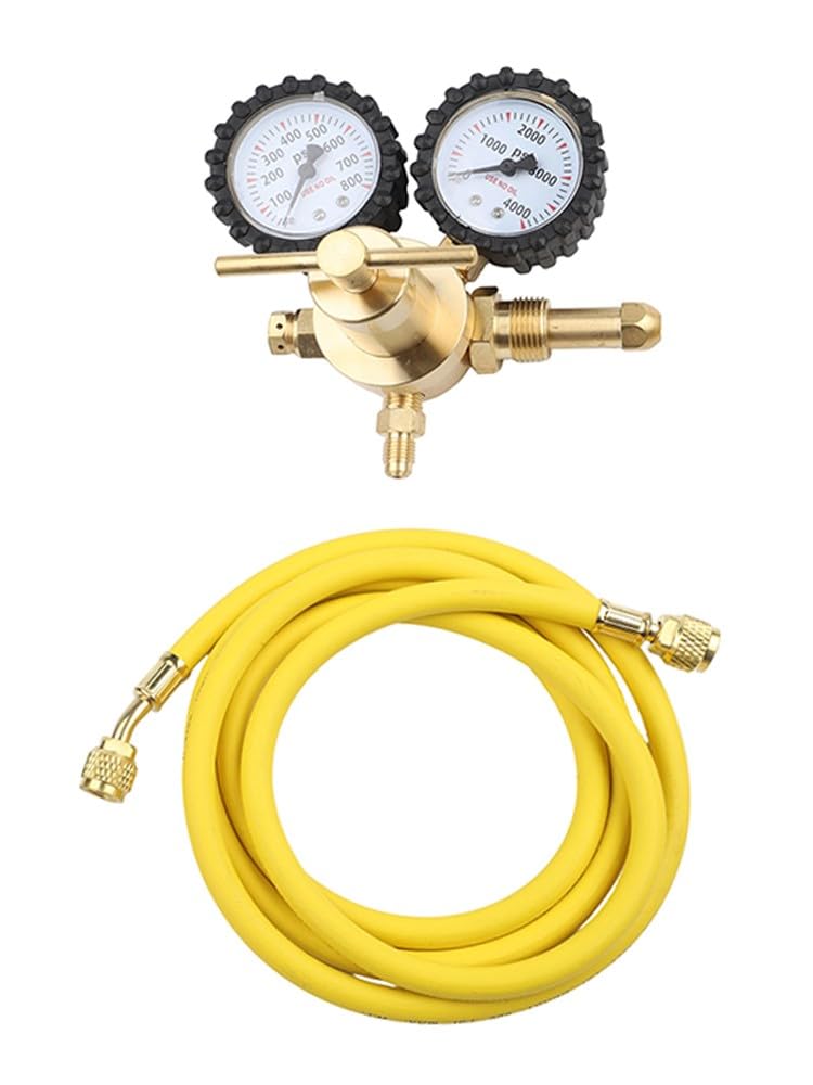EasyByMall Regulador de presión de nitrógeno de latón con manguera de 2 m, conexiones G5/8 y CGA580, entrada de 1 a 200 bar, salida de 1 a 60 bar, caudal de 25 m³/h para uso industrial