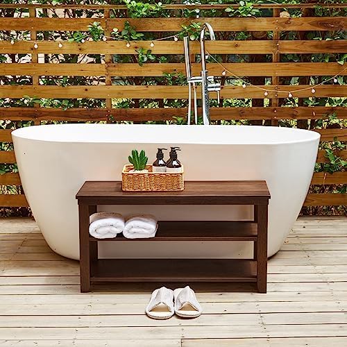 Aroktake Shoe Rack Bench, 3-Tier Solid Wood Shoe Bench for Entryway, Living Room, Bedroom, Holds Up to 550lbs (Brown, 31.5")