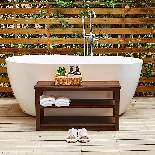 Aroktake Shoe Rack Bench, 3-Tier Solid Wood Shoe Bench For Entryway, Living Room, Bedroom, Holds Up To 550Lbs (Brown, 31.5") #TOP30