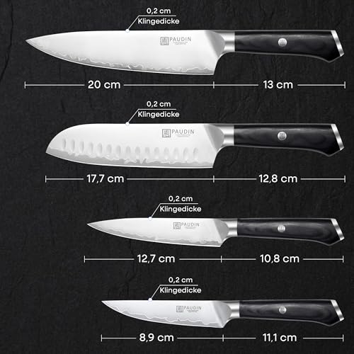 PAUDIN PAUDIN Messerset 4 teilig Küchenmesser Set Kochmesser Santokumesser Allzweckmesser Gemüsemesser profi scharf aus hochwertigem Edelstahl 10Cr15CoMoV(Härte von 62 HRC) mit ergonomischem Holzgriff - Designansicht 6 | Küchenmesser