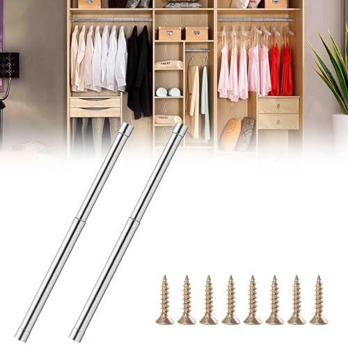 Tubo de Armario Extensible, Barra de Armario para Colgar Ropa, Barra Armario Extensible, Barra de Armario de Acero Inoxidable, Apto Para Baños, Armarios, Cortinas, Dormitorio, 2 Piezas, 33-62cm
