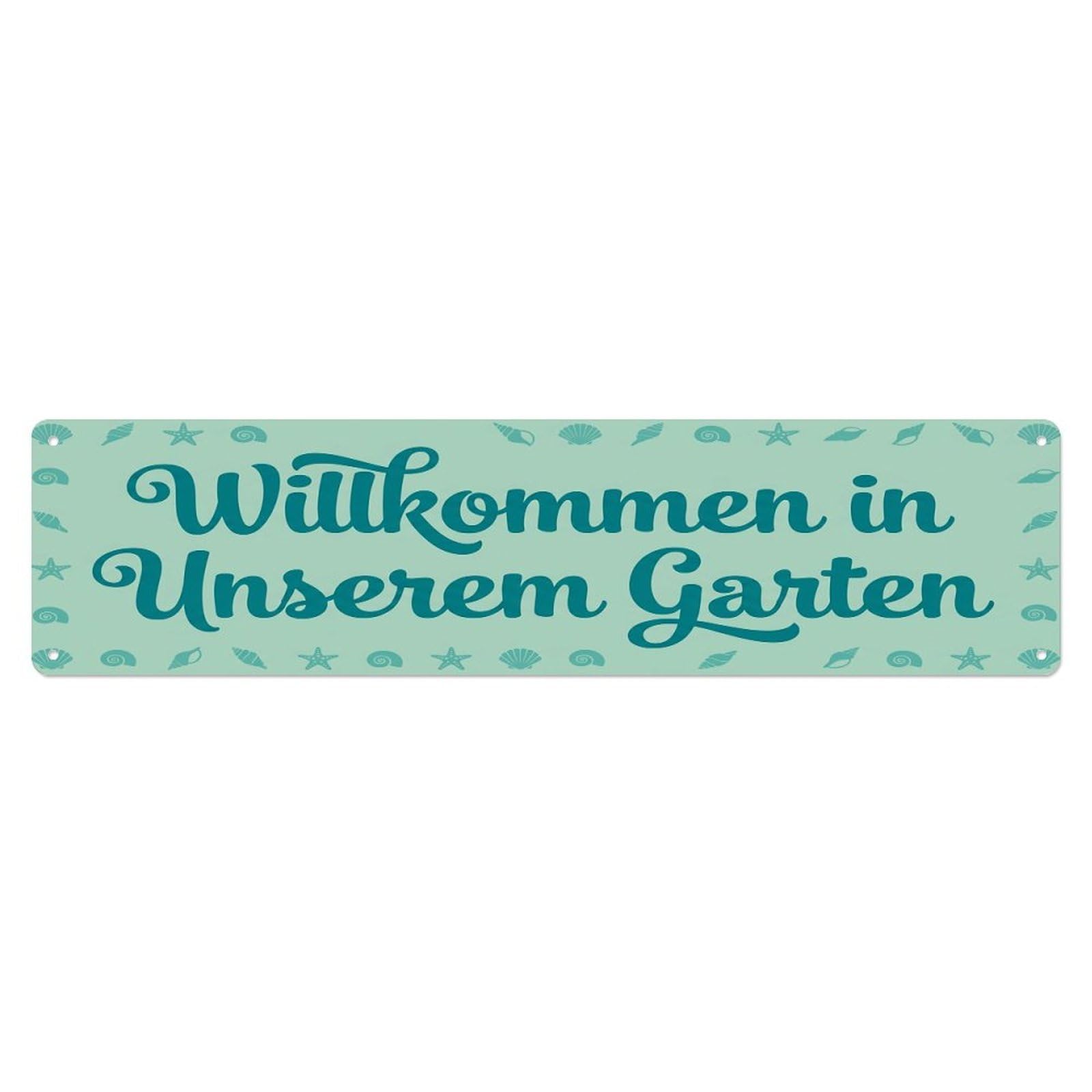 Vintage Welcome to Our Garden Seafoam Green Metal Tin Sign
