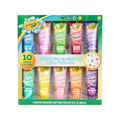 Crayola Bathtub Fingerpaint Deluxe Value Pack 10-Piece Set for Kids 3 OZ Tubes of Washable Soap Paint Non-Toxic Stain Free Bath Toys for Kids