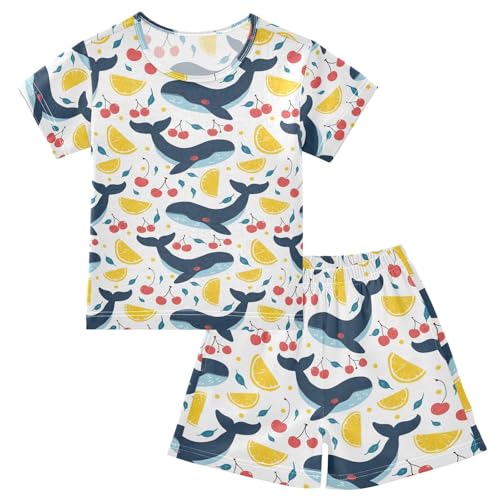 ALAZA Whale Lemon Cherry Cute Pajamas Short Sleeve 2 Piece Sleepwear Top and Bottom Pajama Set Unisex