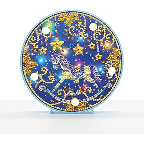 Uteruik DIY Diamond Painting Lamp with White LED Lights Drawing Kits Star Horse Printed Night Light Table Lamp Battery Operated Cover